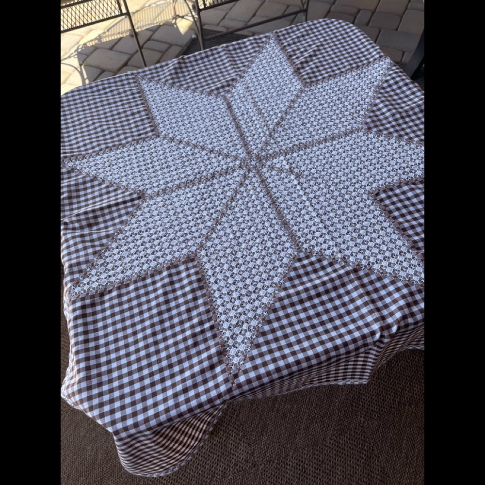 Hand Stitched Star Patten Decorative Dark Brown Gingham Check Cloth